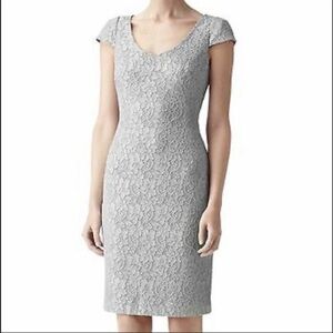 Reiss Marjorie Structured Grey Sheath Lace Dress